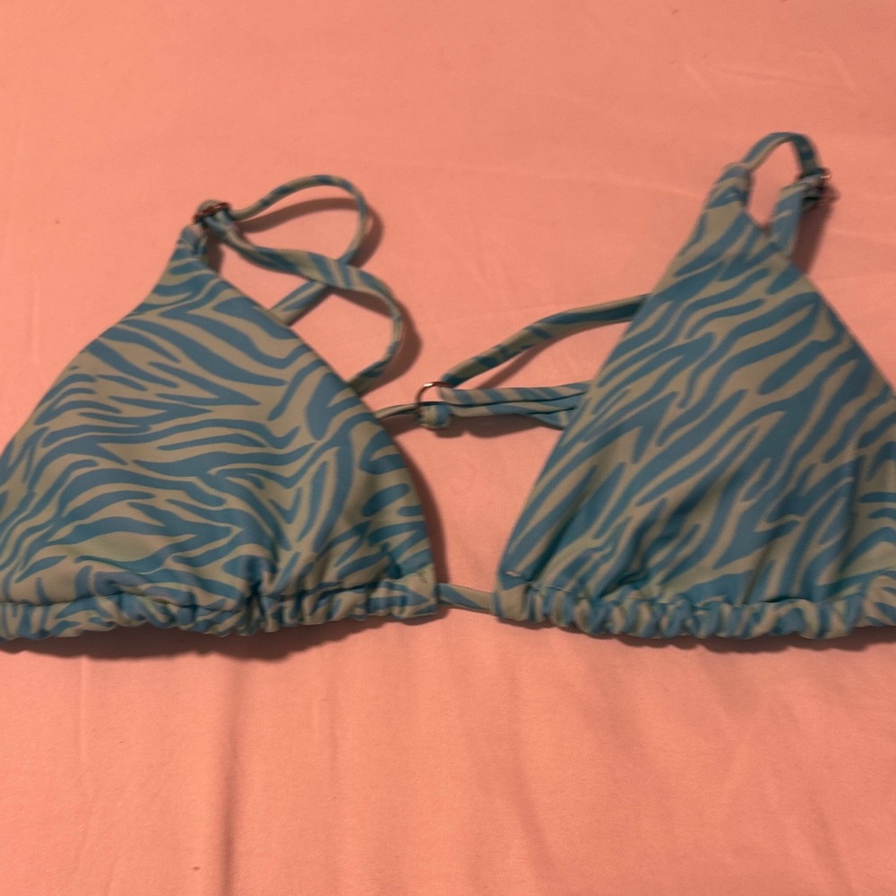 SHEIN Blue Zebra Print Bikini Top